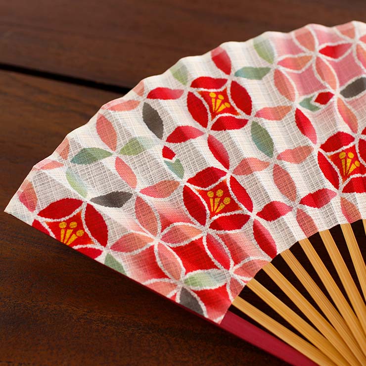 扇袋セット] 扇子 染骨 彩MON（七宝椿 1093s） 化粧箱 花柄 フラワー