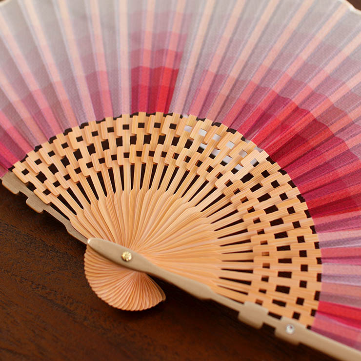 ピンクの白玉様ご確認用　扇子ポーチ handmade 扇袋セット] 扇子 親パール塗中染骨 プリズム(ピンク 1201s） 化粧箱