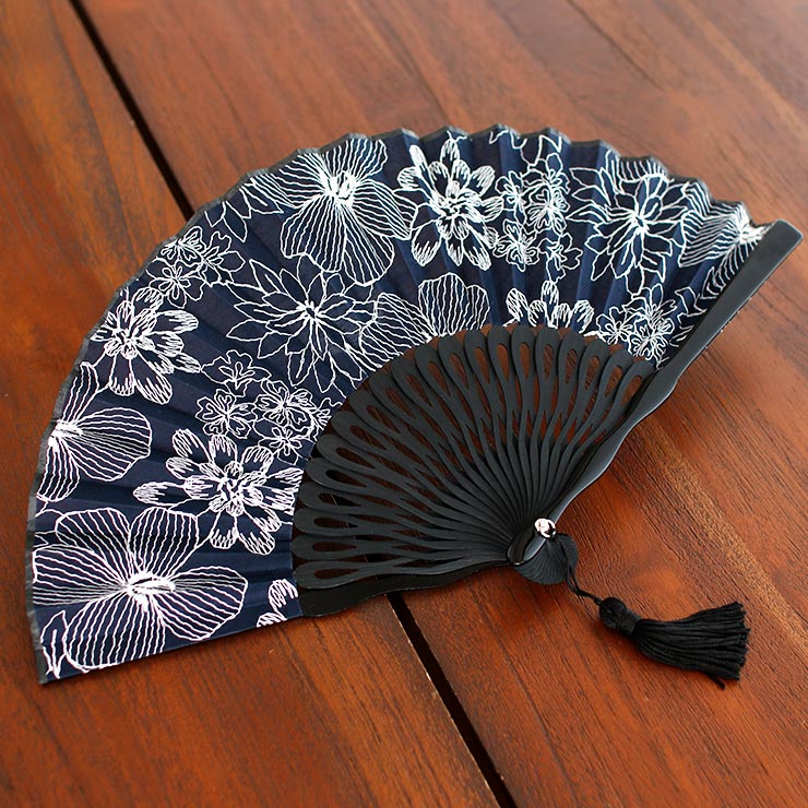 扇袋セット] 扇子 アトレ(ネイビー 1205s) 親艶塗中染骨 刺繍