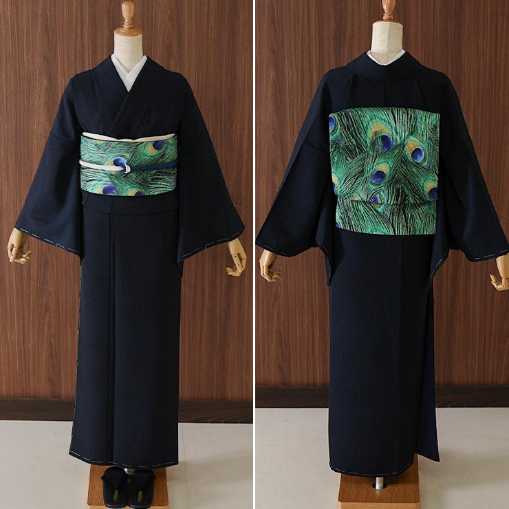 洗える 着物] 小紋 着物 袷 小花ペイズリー ダークネイビー 濃紺 JMA