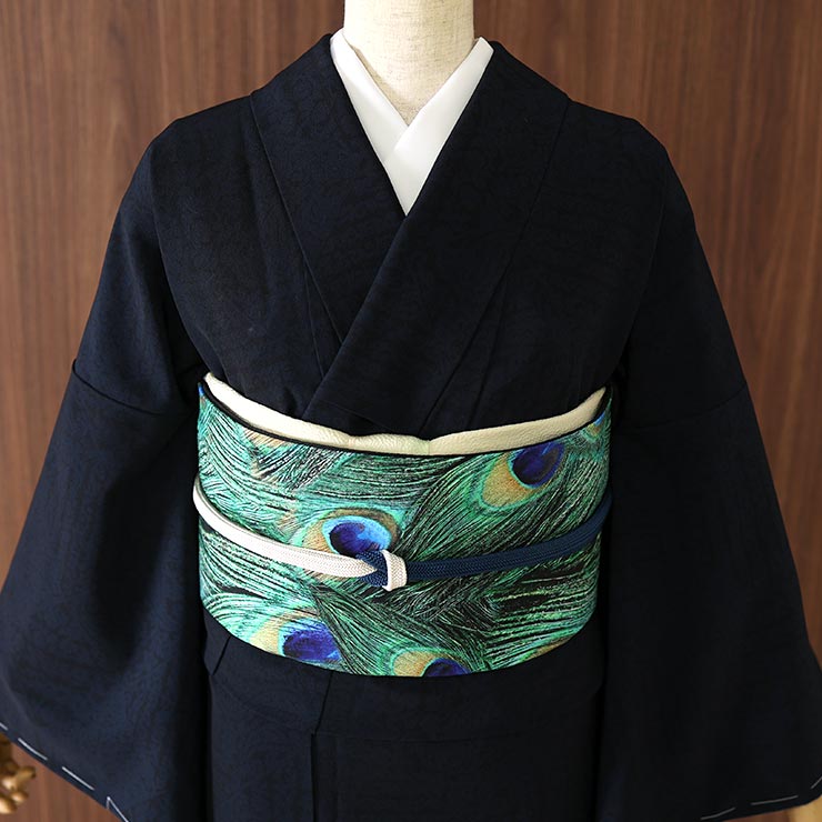 洗える 着物] 小紋 着物 袷 小花ペイズリー ダークネイビー 濃紺 JMA
