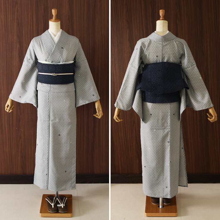 夏きもの] 洗える 着物 単衣 東レセオα 変わり亀甲 (グレージュ