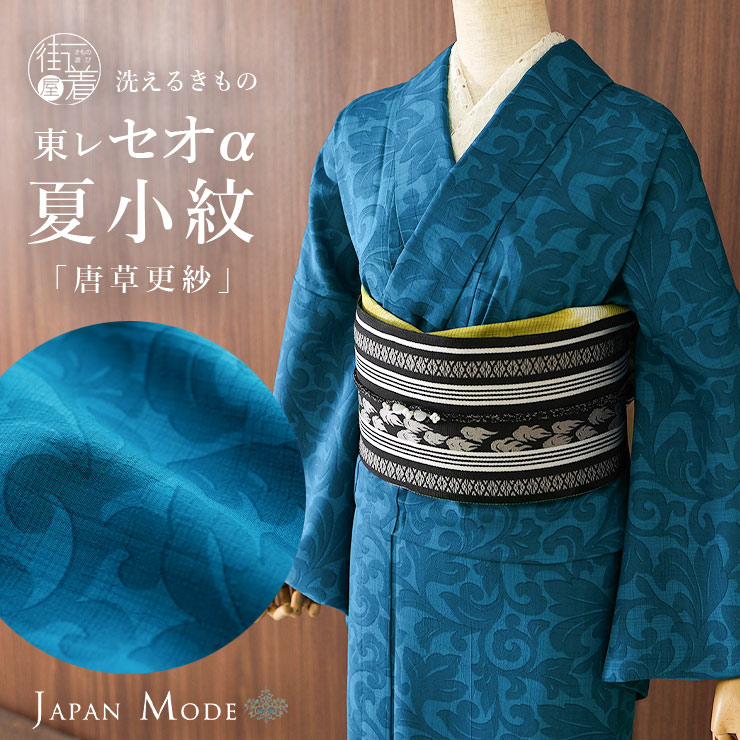 洗える夏着物　絽紗　訪問着　フルセット　単衣　ターコイズブルー　値下対象外　O8 rokm-8801_3.jpg