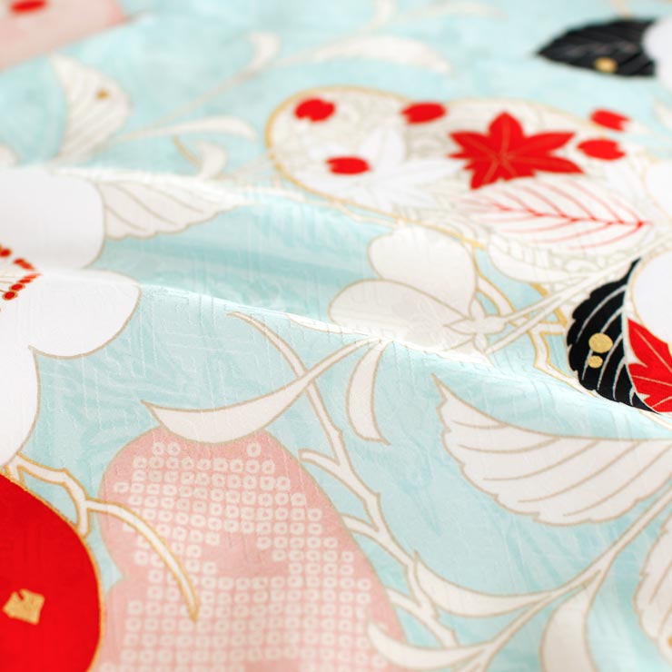 正絹 七五三 7歳 着物セット 女の子 向い鶴に桜と松 水色 SP39 753 販売 フルセット 753 七五三セット