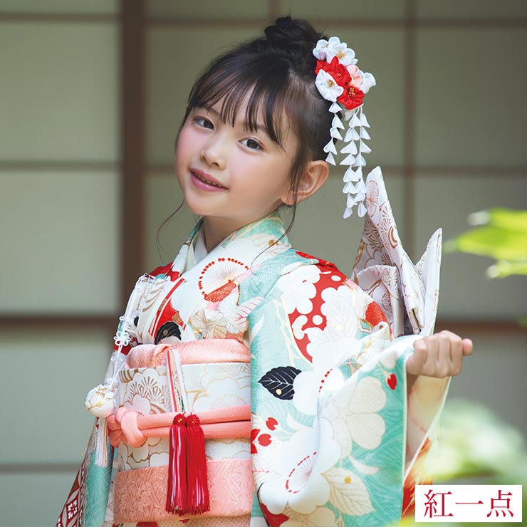 正絹 七五三 7歳 着物セット 女の子 向い鶴に桜と松 水色 SP39 753 