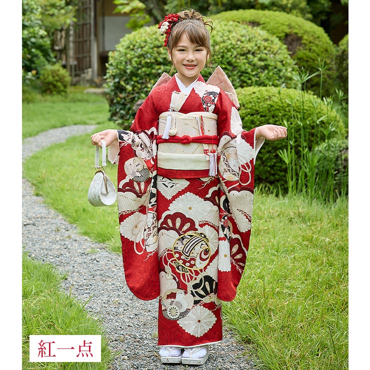 正絹 七五三 7歳 着物セット 女の子 赤色 SP40 販売 フルセット 753