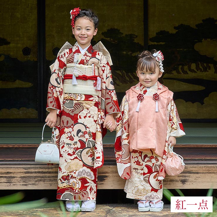 若干訳あり　七五三 着物 7歳 女の子 正絹着物単品　赤 七五三 着物 四つ身 セット 女の子 7歳 7才 訳あり 女の子着物 絵羽