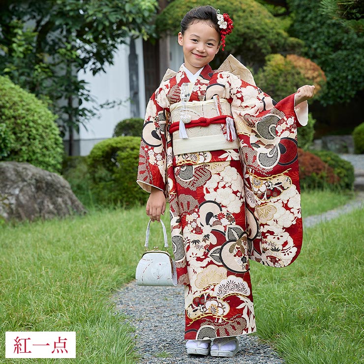 正絹 七五三 7歳 着物セット 女の子 赤色 SP43 販売 フルセット 753