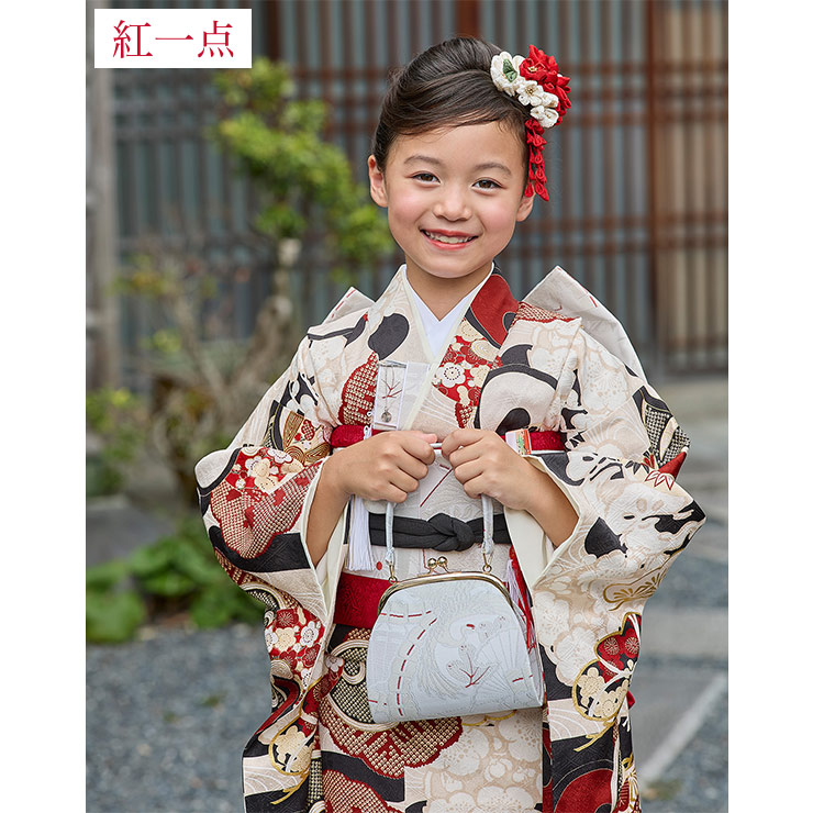 正絹 七五三 7歳 着物セット 女の子 黒色 赤色 SP45 販売 フルセット
