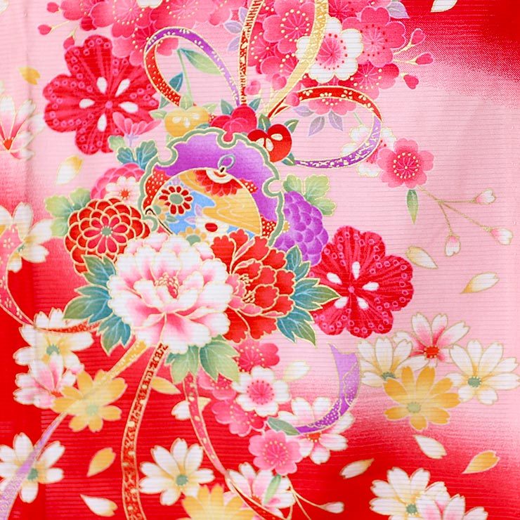 夏用 絽 ] お宮参り 女の子 初着 産着 雪輪に鈴 赤 正絹 一つ身 金刺繍 