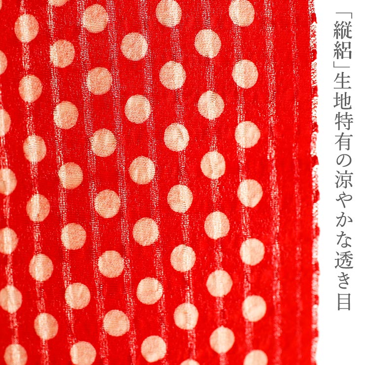 絹100%の刺繍絽半衿] 夏用 縦絽 正絹 刺繍 半衿 ドットに小鳥 赤 水玉