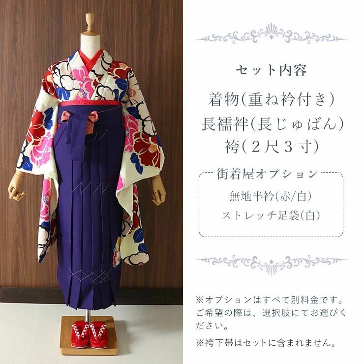 ギャラ袴、袴下帯、重ね衿、長襦袢セット 着物・浴衣