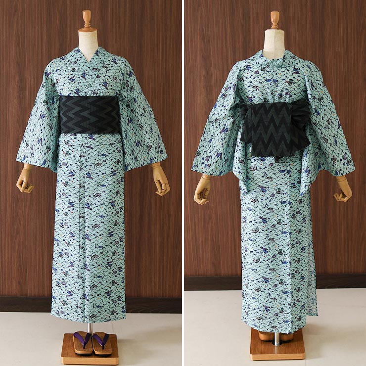 琉球びんがた事業協同組合 監修 意匠琉球紅型ゆかた 波間に貝 綿100