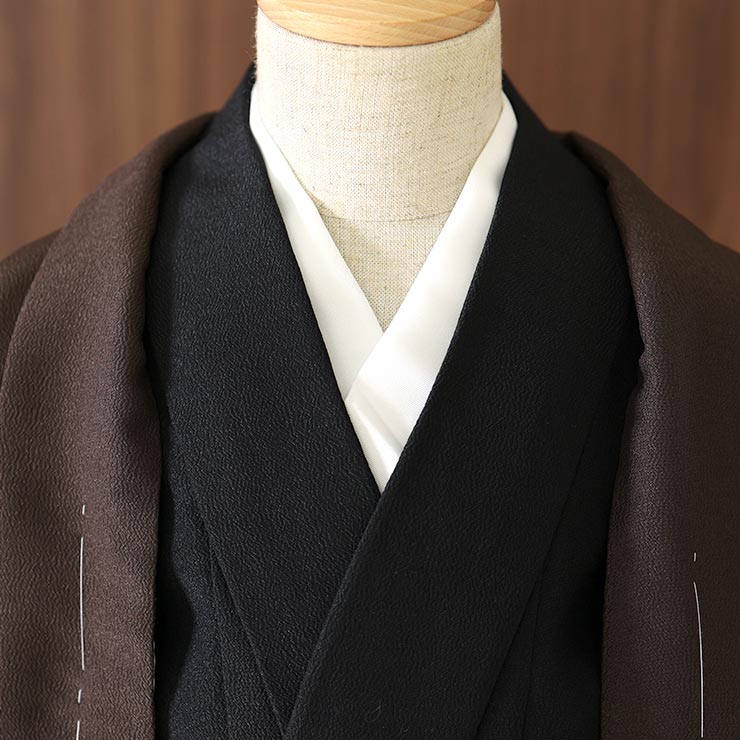 小学校卒業式 男の子 羽織はかまセット 松に波（羽織：茶 着物：黒