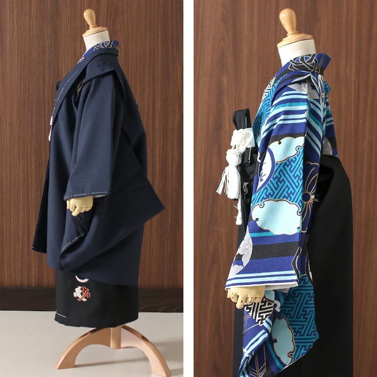 七五三 男の子 羽織袴セット 雪輪 青 羽織: 紺 袴: 黒 5歳 衣装 着物