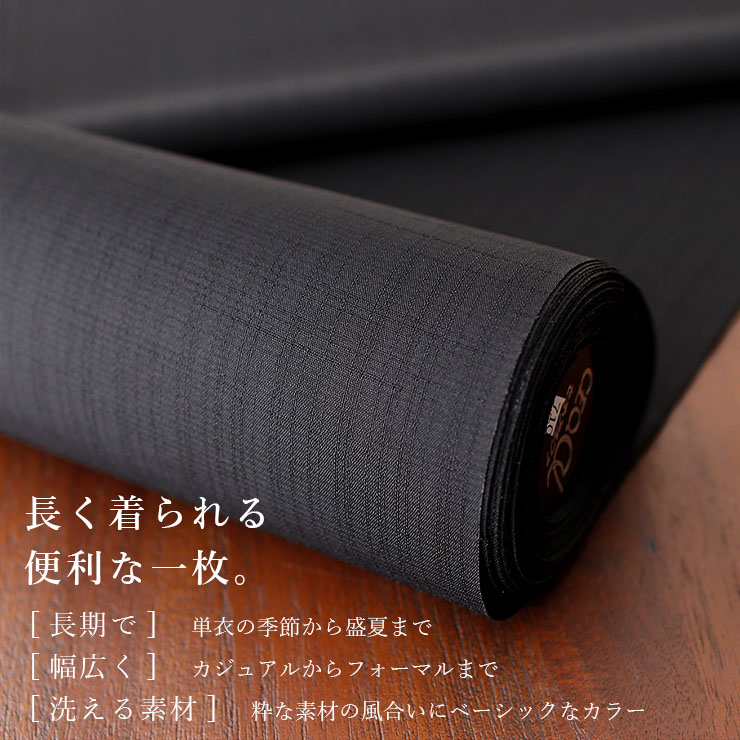 男女兼用 [洗える着物] 東レセオα 色無地 夏着物 蒼 (黒色) 日本製