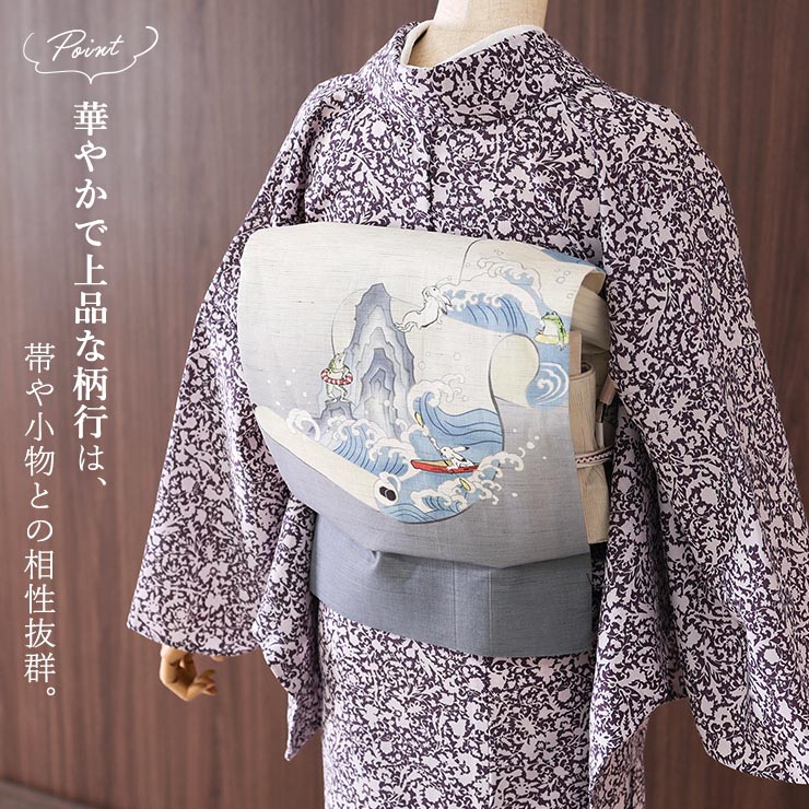 洗える着物] 東レ セオα 蝋纈更紗 (濃紫×薄紫) 日本製 フルオーダー