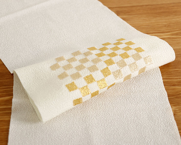 街着屋特選 刺繍半衿 市松(オフシロ×金) 白 生成 アイボリー
