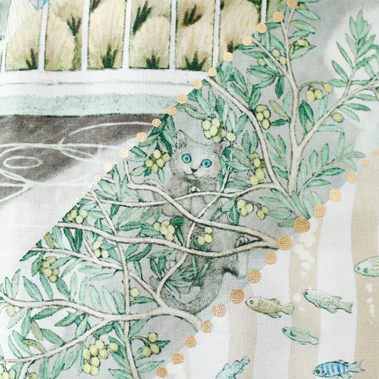 和風館×フルッタロッサ 東レセオα 洗える浴衣 サーシャのお散歩 グレー