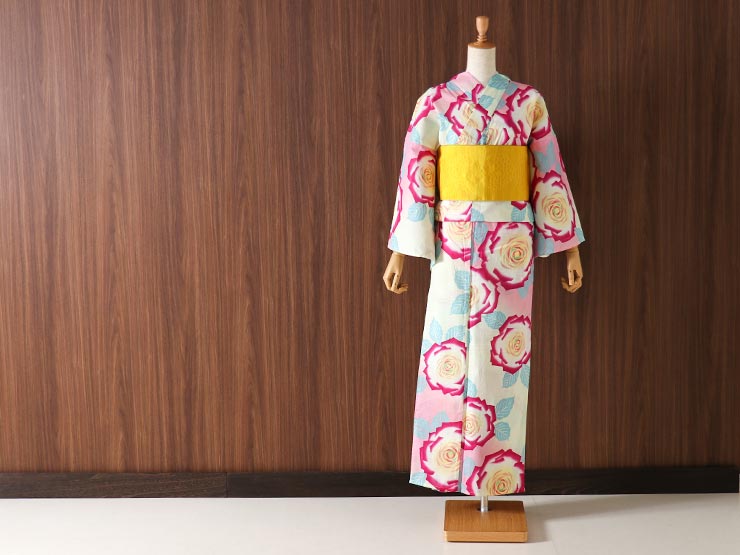 ピンク系花柄 浴衣・帯・浴衣小物「6点セット」 KIMONOMACHI 浴衣 レディース 浴衣と帯の2点セット 「浴衣