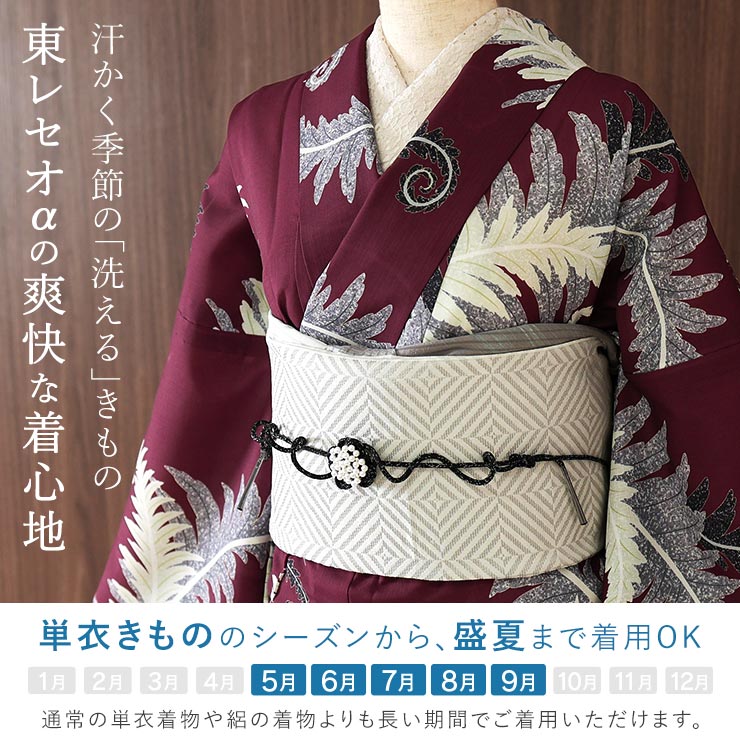 タダです❣️ 【着物と帯 時流】ヒ26238s◆正絹 単衣◆小紋 召しませ花 セオα] 着物 単衣 シダ (ボルドー) 洗える着物 涼花 東レ