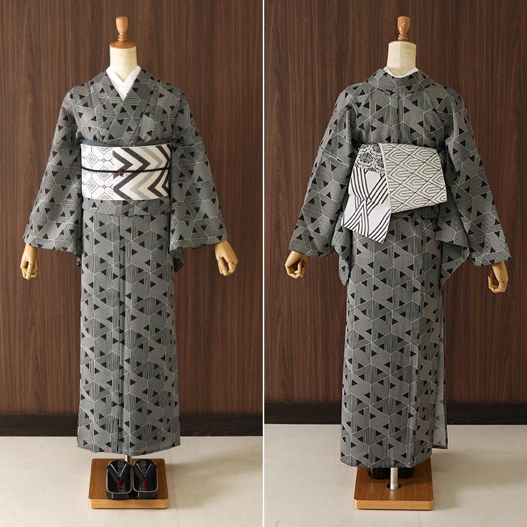 召しませ花 セオα] 着物 単衣 ジオメトリー (墨黒) 洗える着物 涼花
