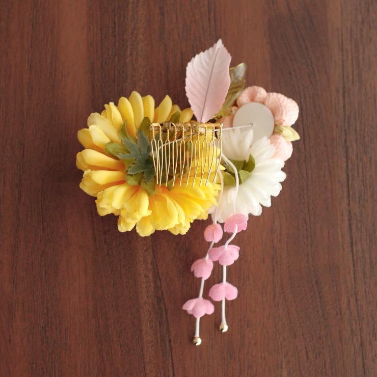 髪飾り 振袖髪飾り かんざし 花しおり つまみ細工 菊花ちりめん梅