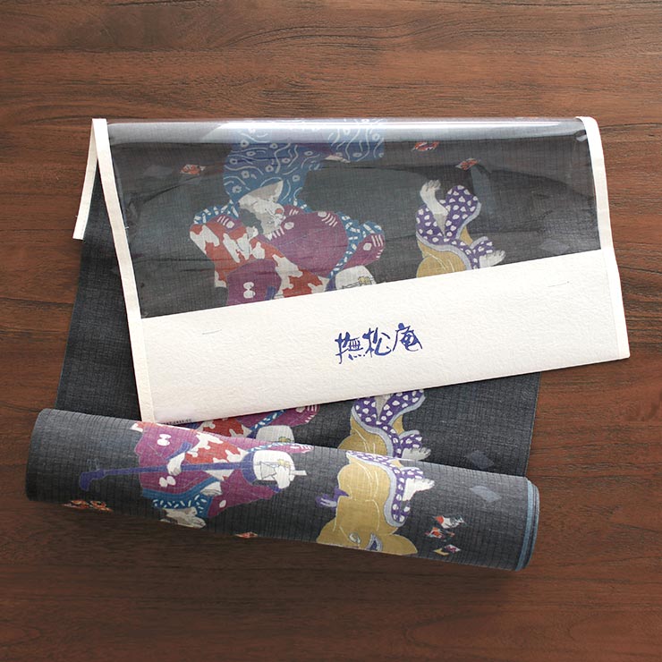 東レ 爽竹×セオα 洗える 長襦袢] 花札遊び (スミクロ) 反物 並幅 夏用
