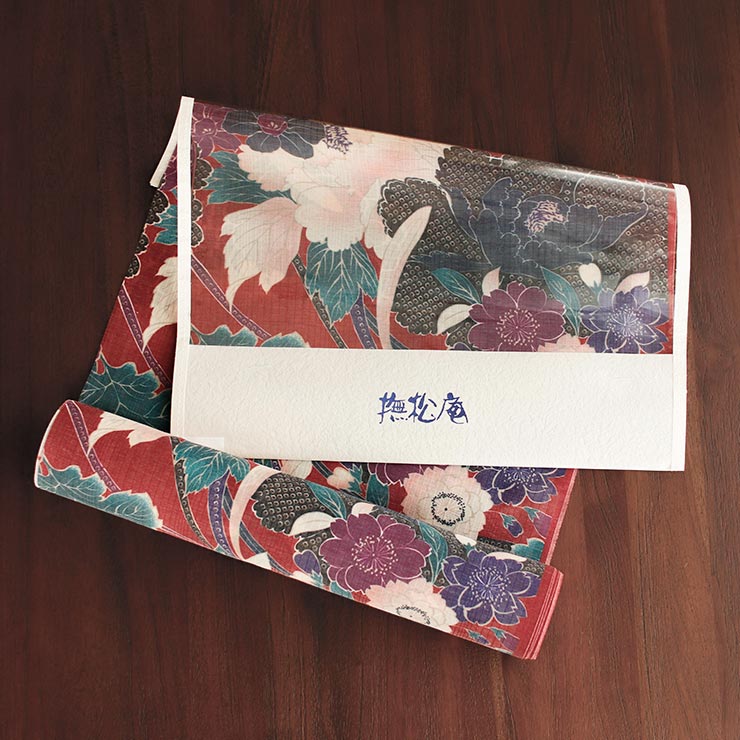 東レ 爽竹×セオα 洗える 長襦袢] 牡丹に菊と桜 (エンジ) 反物 並幅 夏