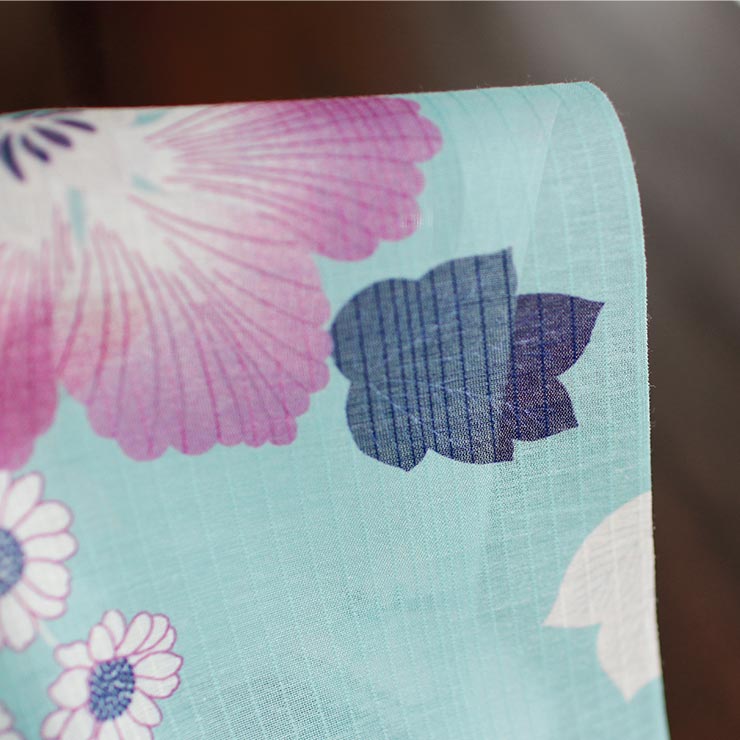 東レ 爽竹×セオα 洗える 長襦袢] 芙蓉と猫 (薄グリーン) 反物 並幅 夏