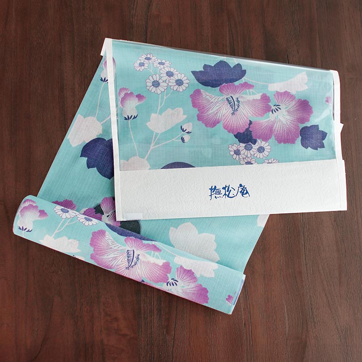 東レ 爽竹×セオα 洗える 長襦袢] 芙蓉と猫 (薄グリーン) 反物 並幅 夏