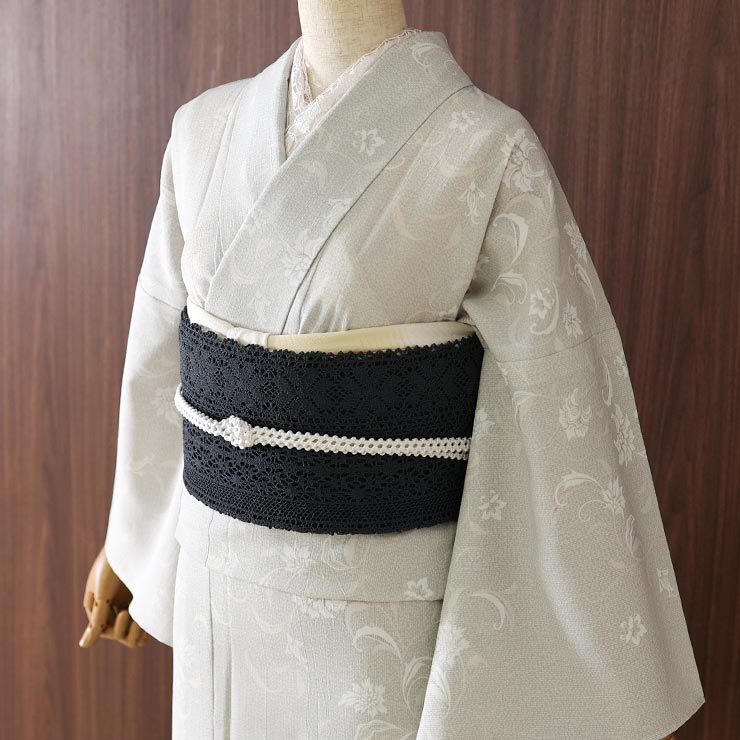 着物 単衣 薄花模様 (グレージュ) 洗える着物 セオアルファ 単衣