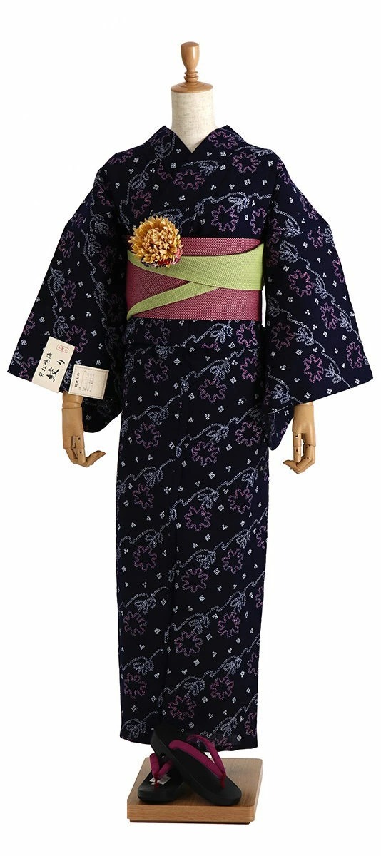 浴衣 有松 鳴海 手絞り 数量限定 特別価格 花つなぎ 濃紺 有松