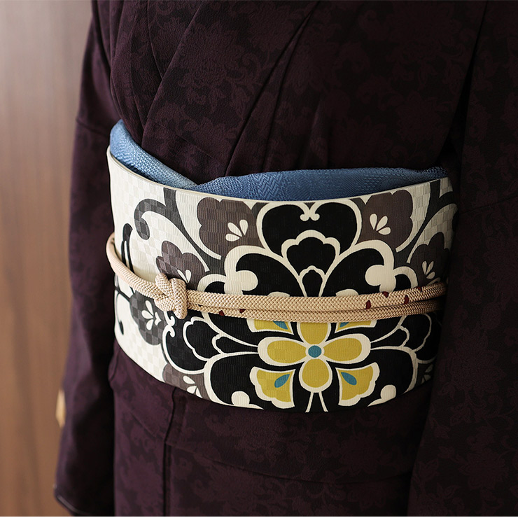 召しませ花 名古屋帯 染め 京袋帯 唐花紋 オフホワイト 日本製