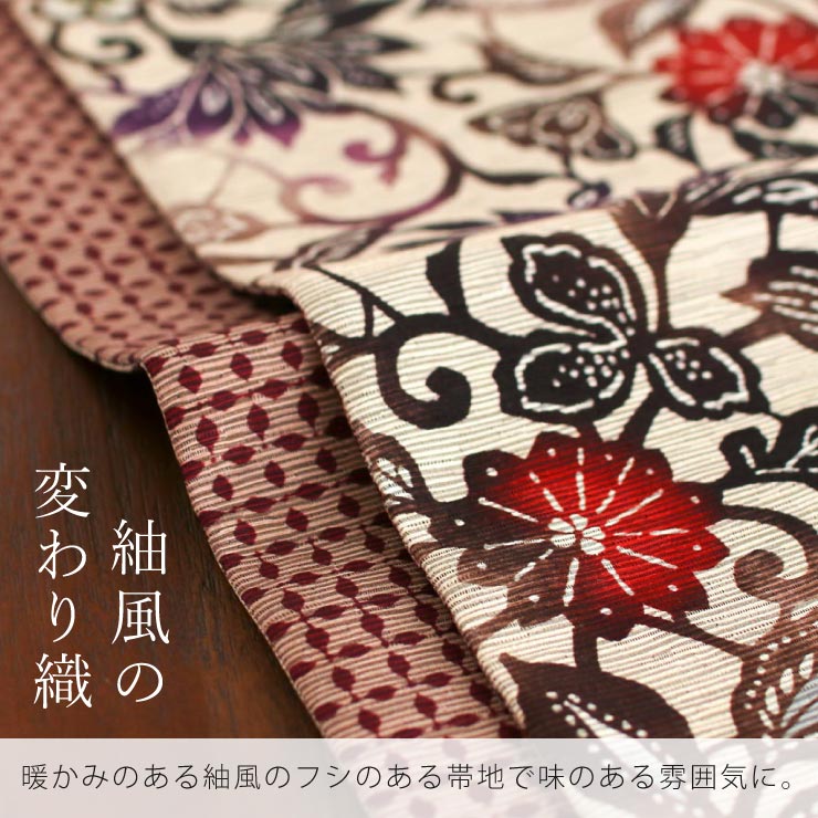 細帯 半巾帯 紅型調 紬風 和花更紗（薄チャ MH-06-B）単品 両面