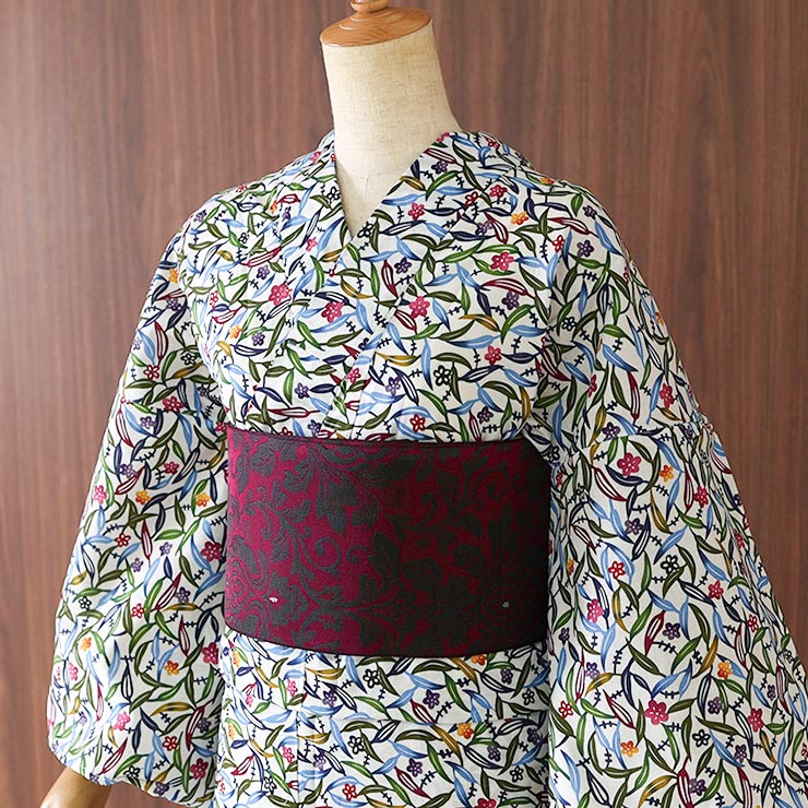 召しませ花 博多織 正絹 リバーシブル 半巾帯 アラベスク 日本製 半幅