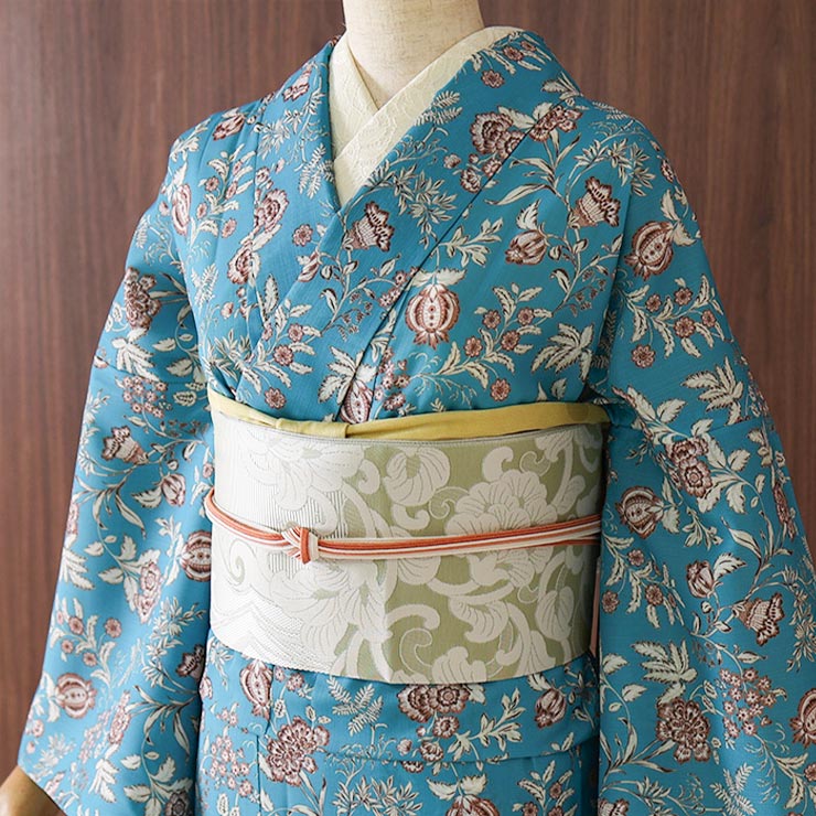 召しませ花 博多織 正絹 リバーシブル 半巾帯 波さらさ 日本製
