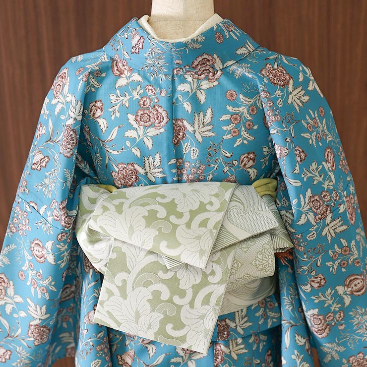 召しませ花 博多織 正絹 リバーシブル 半巾帯 波さらさ 日本製