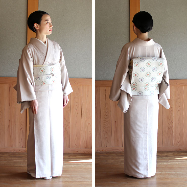 東レシルック 糸使用 洗える 袋帯 織・花紋並び (オフベージュ) 日本製