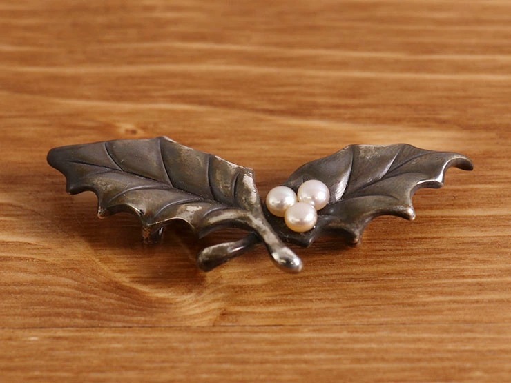 帯留め ヒイラギ(ブロンズ・パール）- 本真珠 本物 シルバー