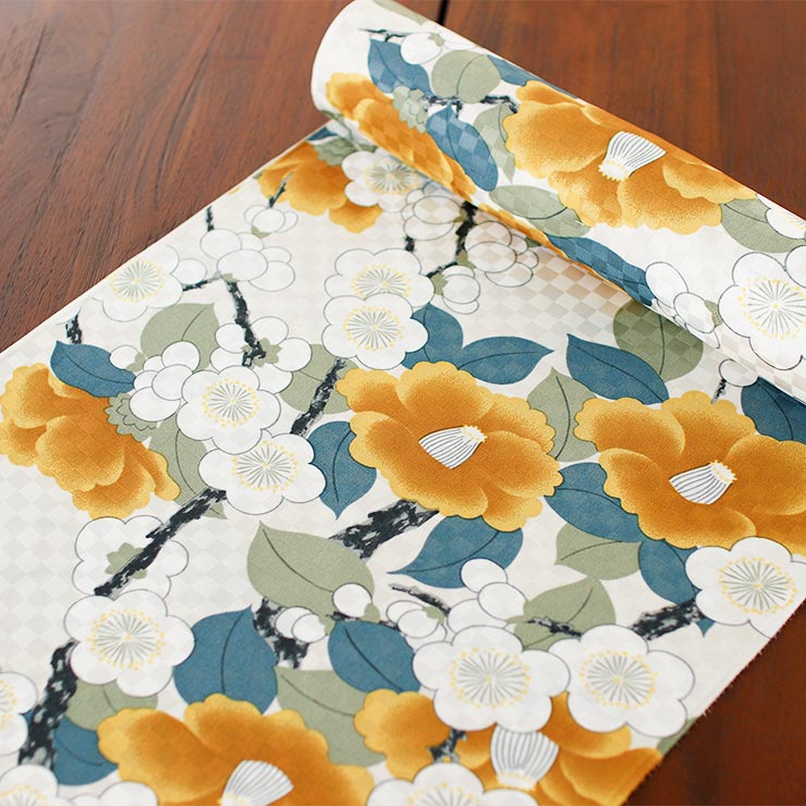 岡重 長襦袢 洗える ＼岡重 再入荷／東レシルック 梅椿 (カラシ) 芥子