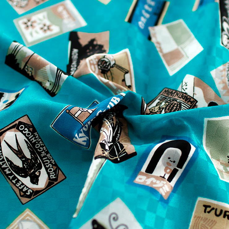 岡重 東レシルック 洗える 長襦袢 レトロラベル (ターコイズ) 喫茶店