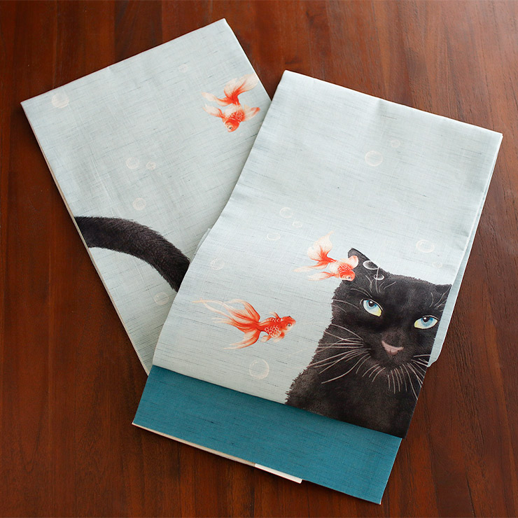 美品 ポリ 現代 名古屋帯 猫 猫 着物 個性的 黄土色 371 - メルカリ