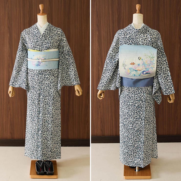 召しませ花 夏帯] 夏名古屋帯 珊瑚 (水色) 麻 リネン 夏用 京袋帯 京袋