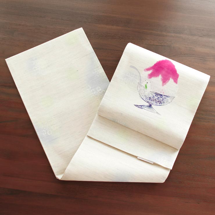街着屋限定 [召しませ花 夏帯] 夏名古屋帯 しろくまのかき氷 (麻