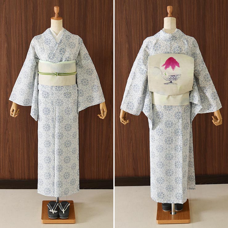 街着屋限定 [召しませ花 夏帯] 夏名古屋帯 しろくまのかき氷 (麻