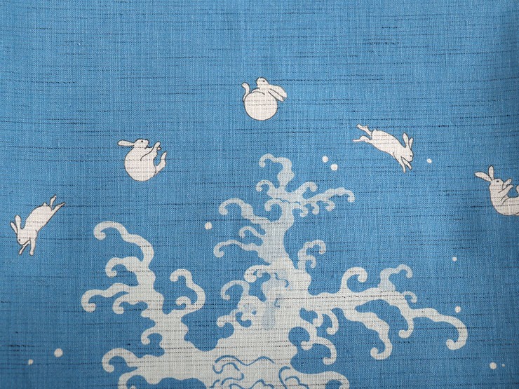召しませ花 麻 京袋帯(夏用) コロコロうさぎ(ブルー 麻色 950-2684 