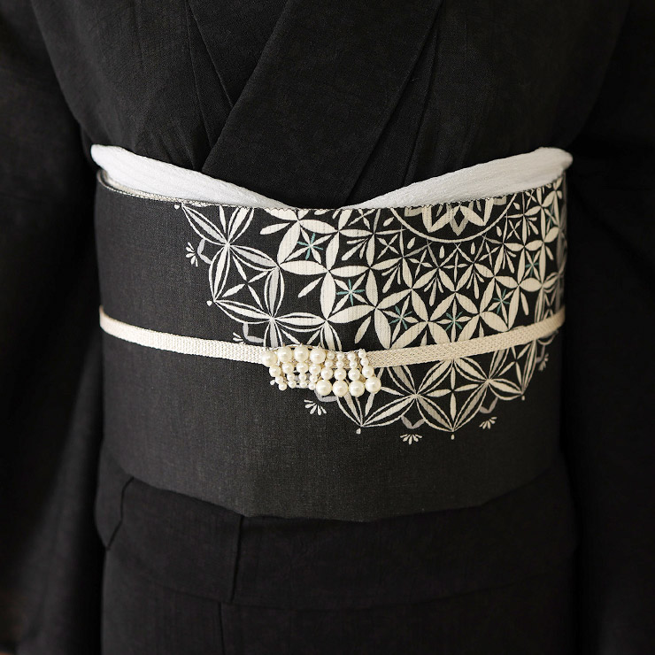 夏帯] 夏名古屋帯 切子レース (麻/黒) 麻 リネン 日本製 名古屋帯 京