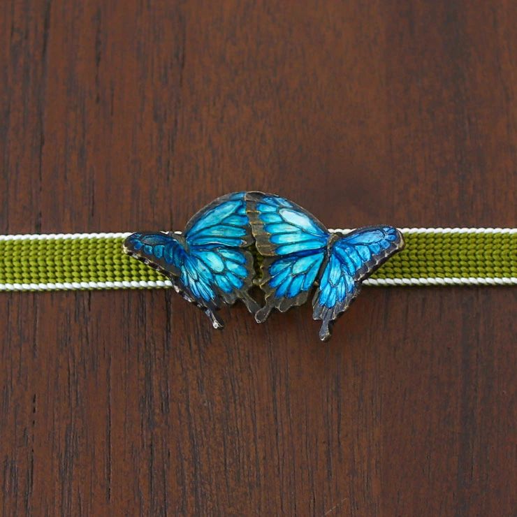 個性派 帯留め 七緒 掲載 オオルリ OD094 蝶 アゲハ 青 ブルー 神秘的