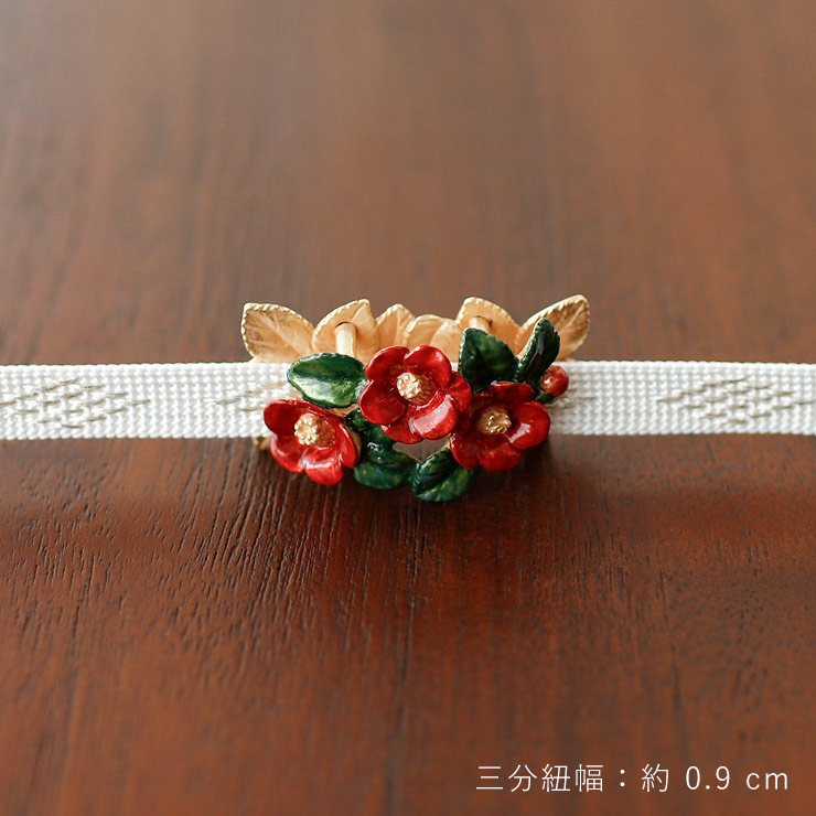 個性的 帯留め 椿の庭 OD105 つばき 花 赤色 緑色 金色 レッド